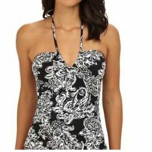 Ralph Lauren Deauville V neck paisley halter tankini swim top Sz 10.   M7